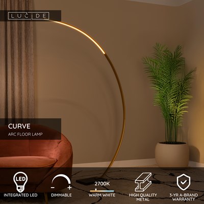 Lucide CURVE - Arc floor lamp - LED Dim. - 1x15W 2700K - Matt Gold / Brass